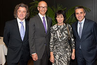 Mr. Maurice Turrettini, President of the Geneva International Motor Show, Mrs. Doris Leuthard, Federal Councillor in charge of the Federal Department of the Environment, Transport, Energy and Communication (DETEC), Mr. François Longchamp, President of the council of the State of Geneva, International Motor Show, March 2015.