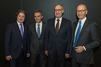 Mr François Longchamp, President of the Geneva State Counsil, Mr Guy Parmelin, federal counsellor, head of the Federal Department of Defence, Civil Protection and Sports, and Mr Maurice Turrettini, President of the Geneva international motor show, march 2018.