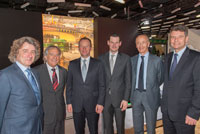 Mr. Robert Hensler with Mr. Andr Hefti, Chief Executive of the International Motor Show, Mr. Serge Dal Busco and Mr. Pierre Maudet, both Geneva Government State Councilors, Mr. Claude Membrez, Managing Director of Palexpo. March 2014. (copyright Chardonnens)